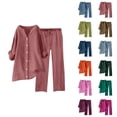 thumbnail image 1 of Womens 2 Piece Outfits Wide Leg Blouse Pockets Elastic Pants Sets Casual V Neck Shirt Trousers Fashion Streetwear Women'S Summer Pants, 1 of 4