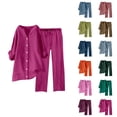 thumbnail image 1 of Womens 2 Piece Outfits Wide Leg Blouse Pockets Elastic Pants Sets Casual V Neck Shirt Trousers Fashion Streetwear Womens Capris, 1 of 4