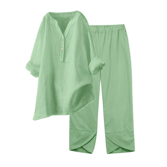 Womens 2 Piece Outfits Wide Leg Blouse Pockets Elastic Pants Sets Casual V Neck Shirt Trousers Fashion Streetwear two piece pjs set for women