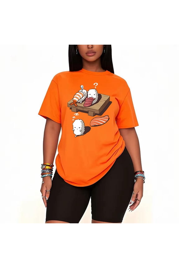Womens 2 Piece Oversized Lounge Casual Sets Cute and Funny Japanese Nigiri Sushi Sleepwalking T-Shirt and Short Matching Clothing Set-orange-3XL