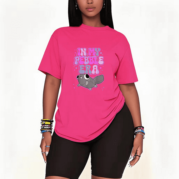 Womens 2 Piece Oversized Lounge Casual Summer Sets Dandy's-World Pebble Cartoon Printed T-Shirt and Short Matching Clothing Set-pink-4XL