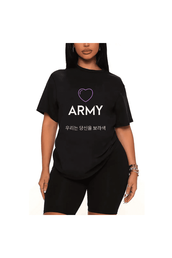 Womens 2 Piece Oversized Lounge Outfit Casual Summer Sets ARMY Heart Graphic Printed T-Shirt and Short Matching Clothing Set-black-L