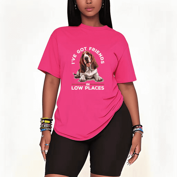 Womens 2 Piece Oversized Lounge Outfit Casual Summer Sets Basset Hound Dog Graphic Animal Printed T-Shirt and Short Matching Clothing Set-pink-2XL