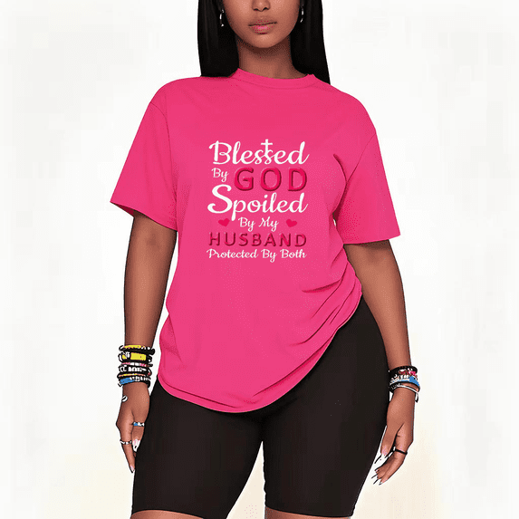 Womens 2 Piece Oversized Lounge Outfit Casual Summer Sets Blessed By God Graphic Funny Letter Printed Crew Neck T-Shirt and Short Matching Clothing Set-pink-5XL