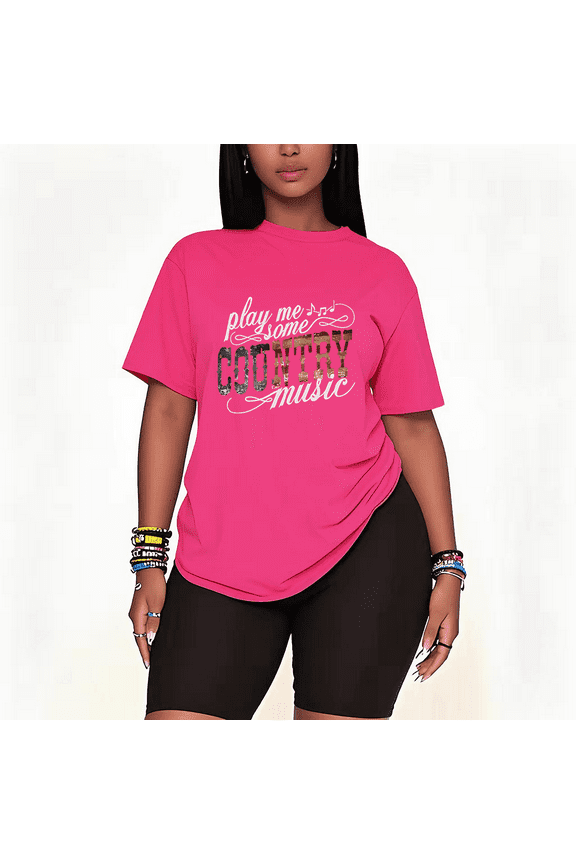 Womens 2 Piece Oversized Lounge Outfit Casual Summer Sets Country Music Graphic Vintage Concert Printed Crew Neck T-Shirt and Shorts Matching Clothing Sets-Pink-XL