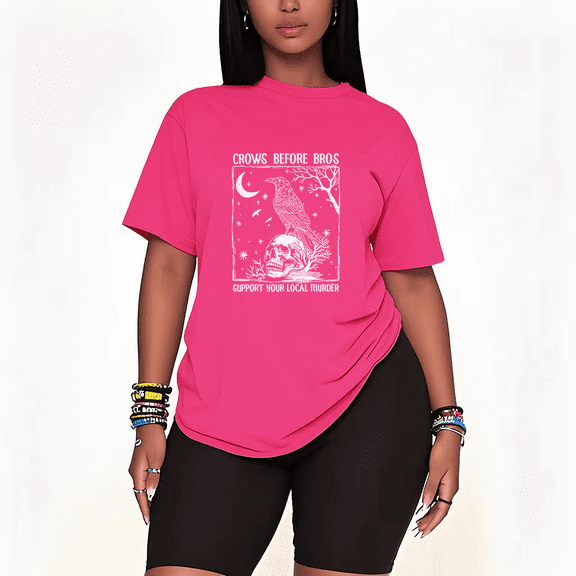 Womens 2 Piece Oversized Lounge Outfit Casual Summer Sets Crows Before Bros Graphic Vintage Printed Crew Neck T-Shirt and Shorts Matching Clothing Sets-Pink-5XL