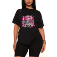 thumbnail image 1 of Womens 2 Piece Oversized Lounge Outfit Casual Summer Sets Football Heart Pink Ribbon Graphic Funny Printed T-Shirt and Short Matching Clothing Set-black-L, 1 of 6