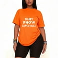 thumbnail image 1 of Womens 2 Piece Oversized Lounge Outfit Casual Summer Sets Funny Letter Graphic Letter Printed Crew Neck T-Shirt and Shorts Matching Clothing Set-Orange-2XL, 1 of 6