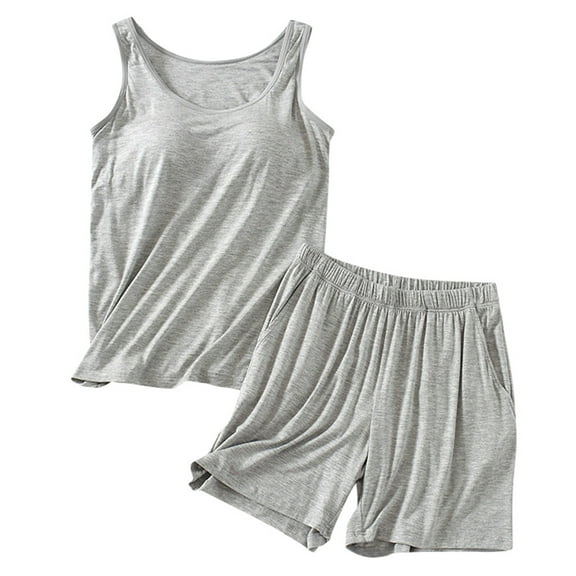Womens 2 Piece Pajama Set, Tank Top with Built-in Bra & Shorts, Soft Fabric for Lounging/Sleepwear