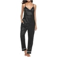 thumbnail image 1 of Womens 2 Piece Pajama Set V Neck Cami Top and Pants Sleepwear Lounge Set Black XL, 1 of 4