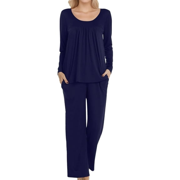 Womens 2 Piece Pajama Sets, Long Sleeve Tops with Comfy Pants, Ladies Pjs Sets with Pockets