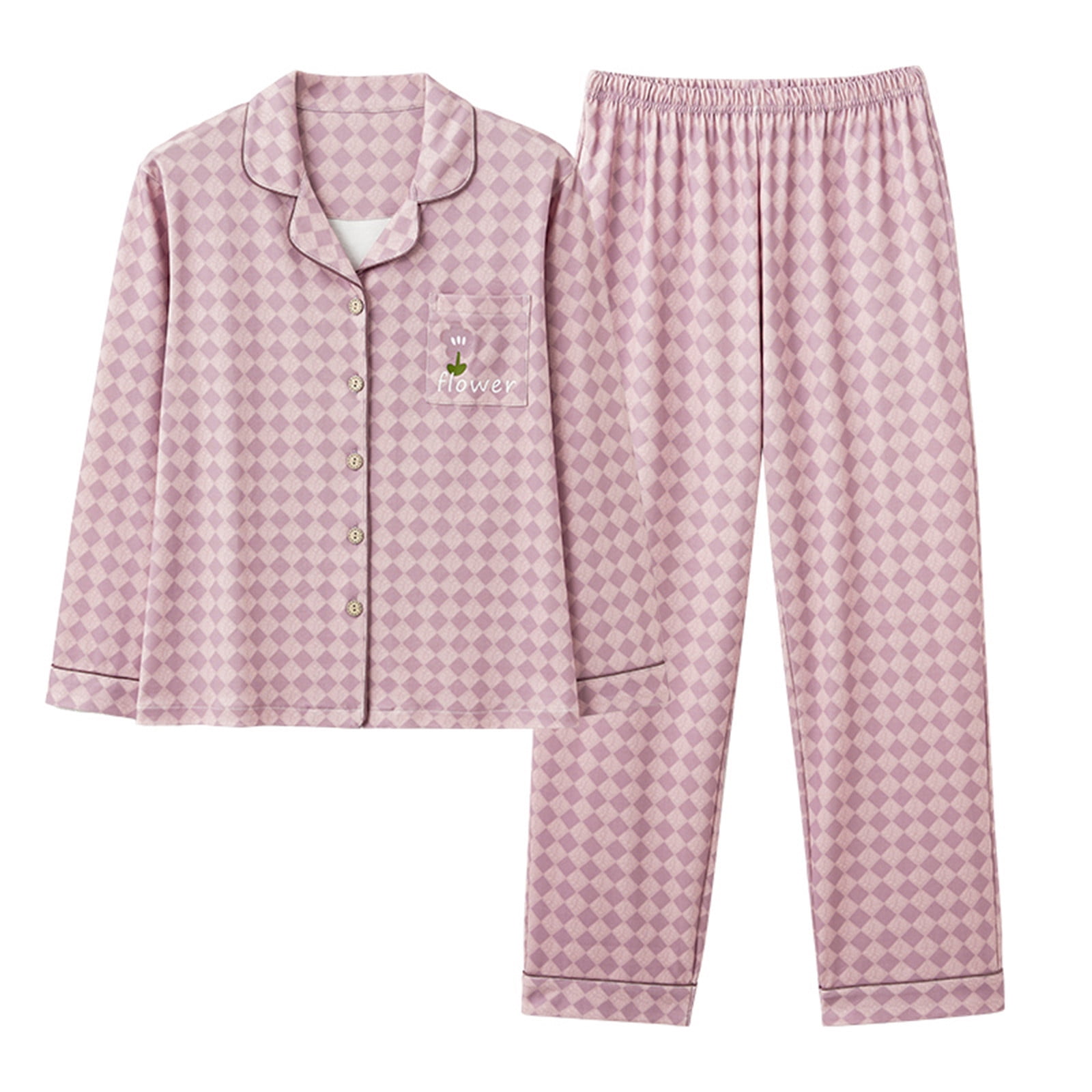 Womens 2 Piece Pajamas Long Sleeve Button Up Shirt and Pants Sets, Soft