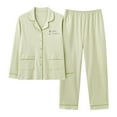 thumbnail image 1 of Womens 2 Piece Pajamas Long Sleeve Button Up Shirt and Pants Sets, Soft Sleepwear Pjs Set Wide Leg Bottom Suits (Large, Green), 1 of 5