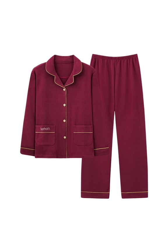 Womens 2 Piece Pajamas Long Sleeve Button Up Shirt and Pants Sets, Soft Sleepwear Pjs Set Wide Leg Bottom Suits (Medium, Wine)