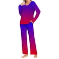thumbnail image 1 of Womens 2 Piece Pajamas Long Sleeve Gradient Printed Casual Top Pants Pajama Set, 1 of 6