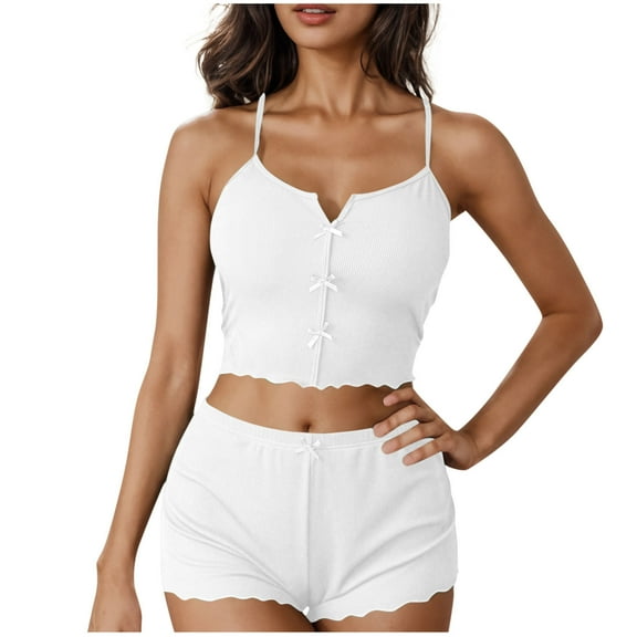 Womens 2 Piece Pajamas Set Sleeveless Tank and Boxer Short Spaghetti Tops Loungewear Out Going Wear