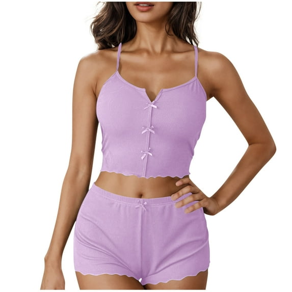 Womens 2 Piece Pajamas Set Sleeveless Tank and Boxer Short Spaghetti Tops Loungewear Out Going Wear