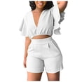 thumbnail image 1 of Womens 2 Piece Sets Linen Pant Suits Clothing Set Female Round Neck Short Sleeve Sets Casual Pant Tracksuits Pants Style S_287 s, 1 of 8