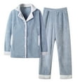 thumbnail image 1 of Womens 2 Piece Plush Lounge Sets Winter Warm Homewear Outfits Fleece Button Up Thermal Shirt and Pant Suits (XL, Light Blue), 1 of 3
