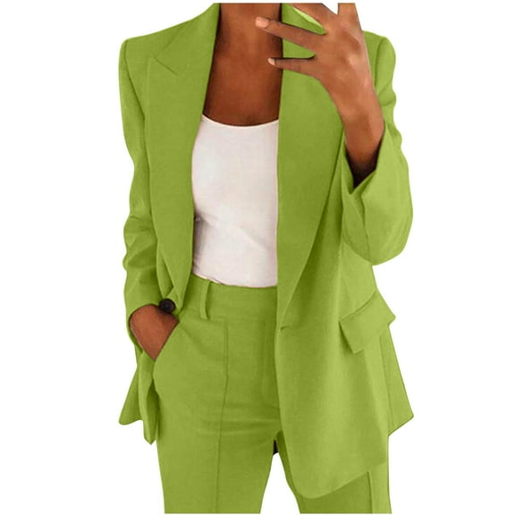 Womens 2 Piece Set Business Casual Outfits Blazer Work Office Jackets and Straight Leg Pants Dressy Suits Casual Lightweight Blazers Jackets Spring Summer Cardigan Work Suit