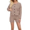 thumbnail image 1 of Womens 2 Piece Set Sweater Outfits Long Sleeve Crew Neck Button Cardigan Casual Knit High Waist Lounge Set Khaki S, 1 of 6