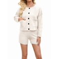 thumbnail image 1 of Womens 2 Piece Set Sweater Outfits Long Sleeve Crew Neck Button Cardigan Casual Knit High Waist Lounge Set  L, 1 of 6
