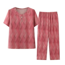 Womens 2 Piece Sets Casual Summer Sets Thin New Solid Color Short Sleeved Crew Neck Pants Pocket Set