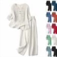 thumbnail image 1 of Womens 2 Piece Sets Cotton Linen Boho Embroidered Tops Wide Leg Palazzo Pants Matching Summer Casual Gauze Outfits,White,XL, 1 of 10