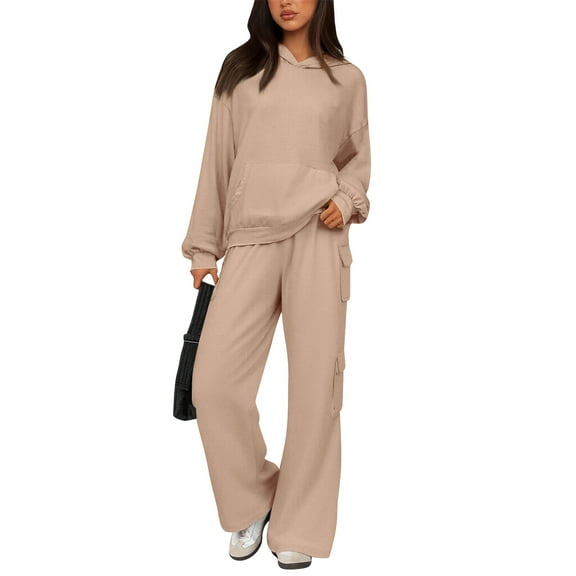 Womens 2 Piece Sets Lounge Hoodie Sweatsuit Sets Plus Size Fashion Clothing Airport Outfits Travel Tracksuits Khaki XL