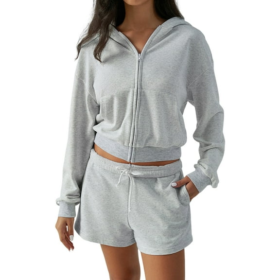 Womens 2 Piece Sets Outfits Long Sleeve Sweatshirts Tops Shorts Tracksuits Casual Lounge Set Matching Set Grey S