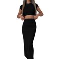 thumbnail image 1 of Womens 2 Piece Sets Short Sleeve Crewneck Cropped Top Bodycon Maxi Skirt Outfit, 1 of 8