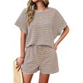 thumbnail image 1 of Womens 2 Piece Sets Summer Lounge Sets Striped Short Sleeve Oversized T Shirts Drawstring Shorts Matching Set, 1 of 5
