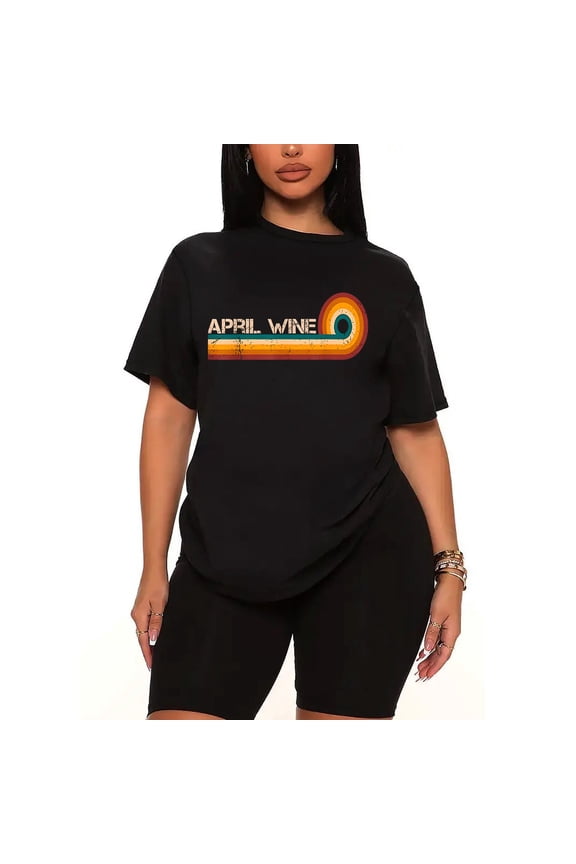 Womens 2 Piece Sets Summer Outfits April Wine Graphic Tops Lounge Set Matching Clothing Oversized Tshirts Biker Casual Sets-black-L