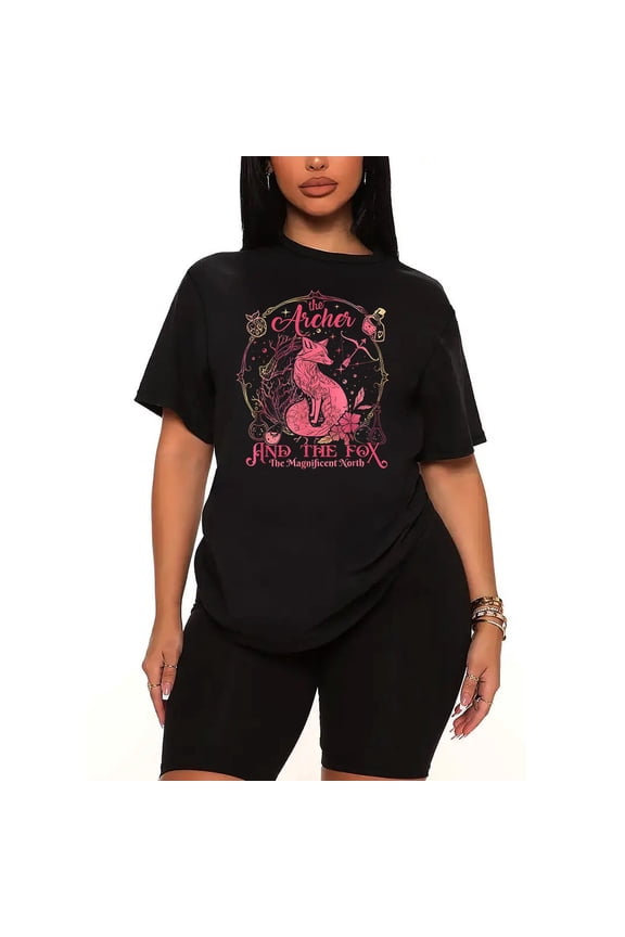 Womens 2 Piece Sets Summer Set The Archer and The Fox Graphic Tee Matching Clothing Oversized Tshirts Biker Short Casual-black-XL