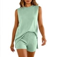 thumbnail image 1 of Womens 2 Piece Short Sets Lightweight Knitwear Sleeveless Loose Fit Summer Top and Shorts Casual Outfits for Women Breathable Summer Sets for Warm Weather, 1 of 4