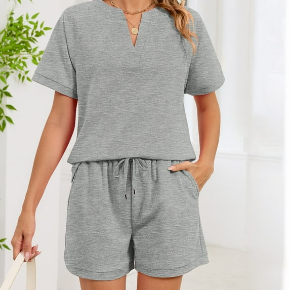 Womens 2 Piece Short Sets Spring 2026 Matching Travel Vacation Beach Outfits Sweatsuit Pocket