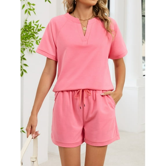 Womens 2 Piece Short Sets Spring 2026 Matching Travel Vacation Beach Outfits Sweatsuit Pocket