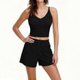 thumbnail image 1 of Womens 2 Piece Shorts Set Spaghetti Strap Crop Cami Tank Tops Bottoms with Pockets Sleepwear Summer Outfits Black, 2XL, 1 of 7