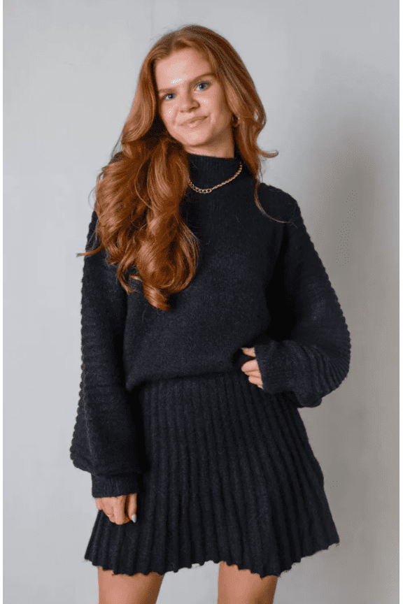 Womens 2 Piece Skirt Sets Fall Fashion Mock Neck Ribbed Knit Sweaters And Mini Skirt Two Piece Outfits