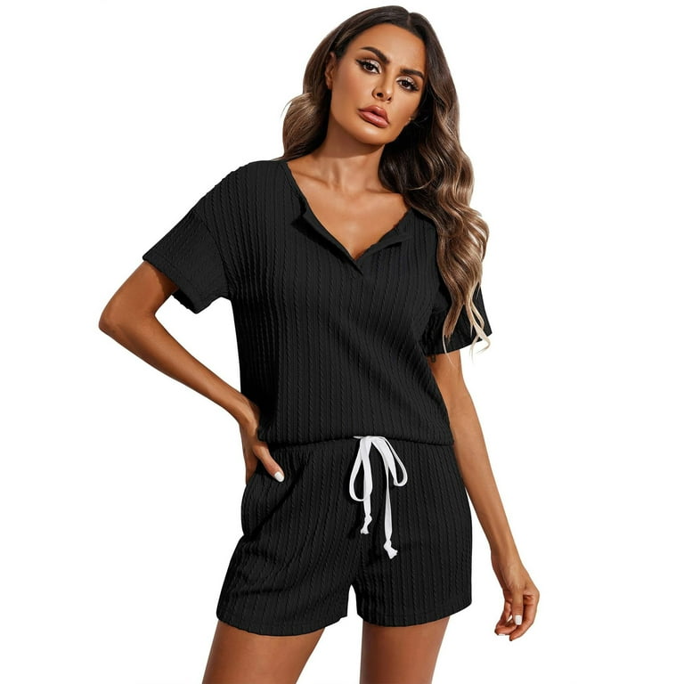 Ribbed Pajama Shorts - Black - Ladies