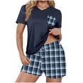 thumbnail image 1 of Womens 2 Piece Sleepwear Shorts Set Summer Plaid Sleep Pajamas Short Sleeve Crew Neck Sleepwear Comfort Lounge Sets Blue, 2XL, 1 of 6