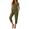 thumbnail image 1 of Womens 2 Piece Sleeveless Tops Sets Summer Outfits 2026 Two Piece Lounge Set Fashion Women Casual Solid 3/4 Pants Pockets Pants Suit, 1 of 5