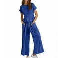 thumbnail image 1 of Womens 2 Piece Smocked Top Wide-Leg Pants Set High-Waisted Lounge Outfit Boho Style Set (Blue XL), 1 of 8