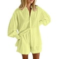 thumbnail image 1 of Womens 2 Piece Spring Summer Puff Sleeve Long Sleeve Top And Shorts Casual Set, 1 of 2