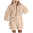 thumbnail image 1 of Womens 2 Piece Spring Summer Puff Sleeve Long Sleeve Top And Shorts Casual Set, 1 of 2