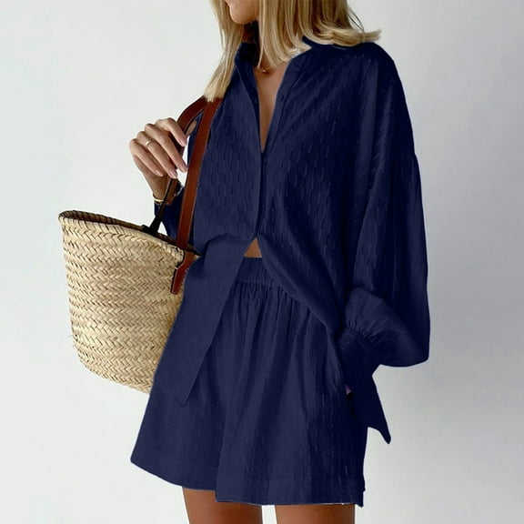 Womens 2 Piece Spring Summer Puff Sleeve Long Sleeve Top And Shorts Casual Set Woman plus Swimwear Cover up Cover up Swimwear Women Swimwear for Tall Women plus Size Bike Shorts Swimming Swimsuits for