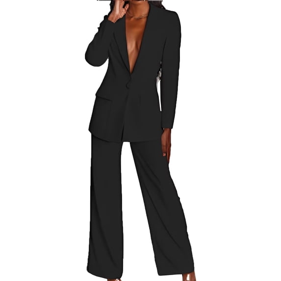 Womens 2 Piece Suits Set Business Office One Button Blazer Casual Long Sleeve Pant Suit Set