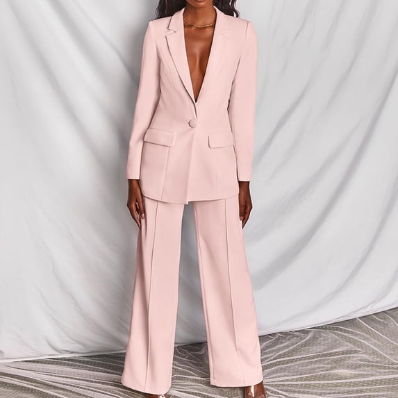 Womens 2 Piece Suits Set Business Office One Button Blazer Casual Long Sleeve Pant Suit Set