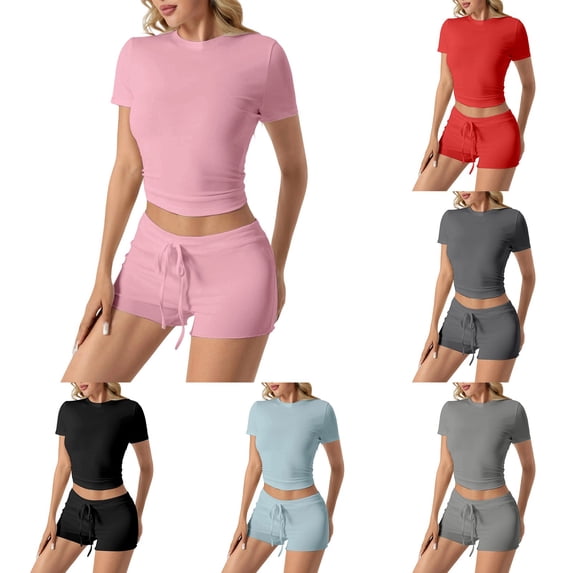 Womens 2 Piece Summer Cute Workout Sets Gym Short Set Yoga Outfits Going Out Spring Athletic Comfortable Activewear Black, Size XL