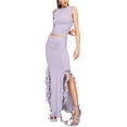 thumbnail image 1 of Womens 2 Piece Summer Outfits Crewneck Sleeveless Tank Tops Ruffles Slit Long Skirts Set, 1 of 7